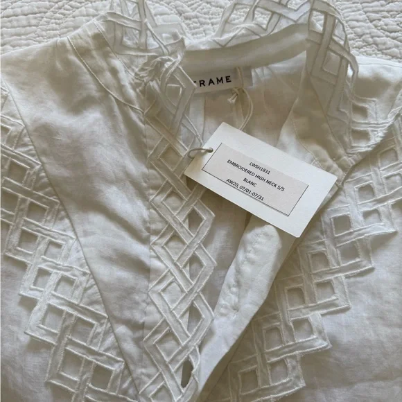 FRAME Elegant Embroidered White Lace Trim Blouse - Picture 8 of 9
